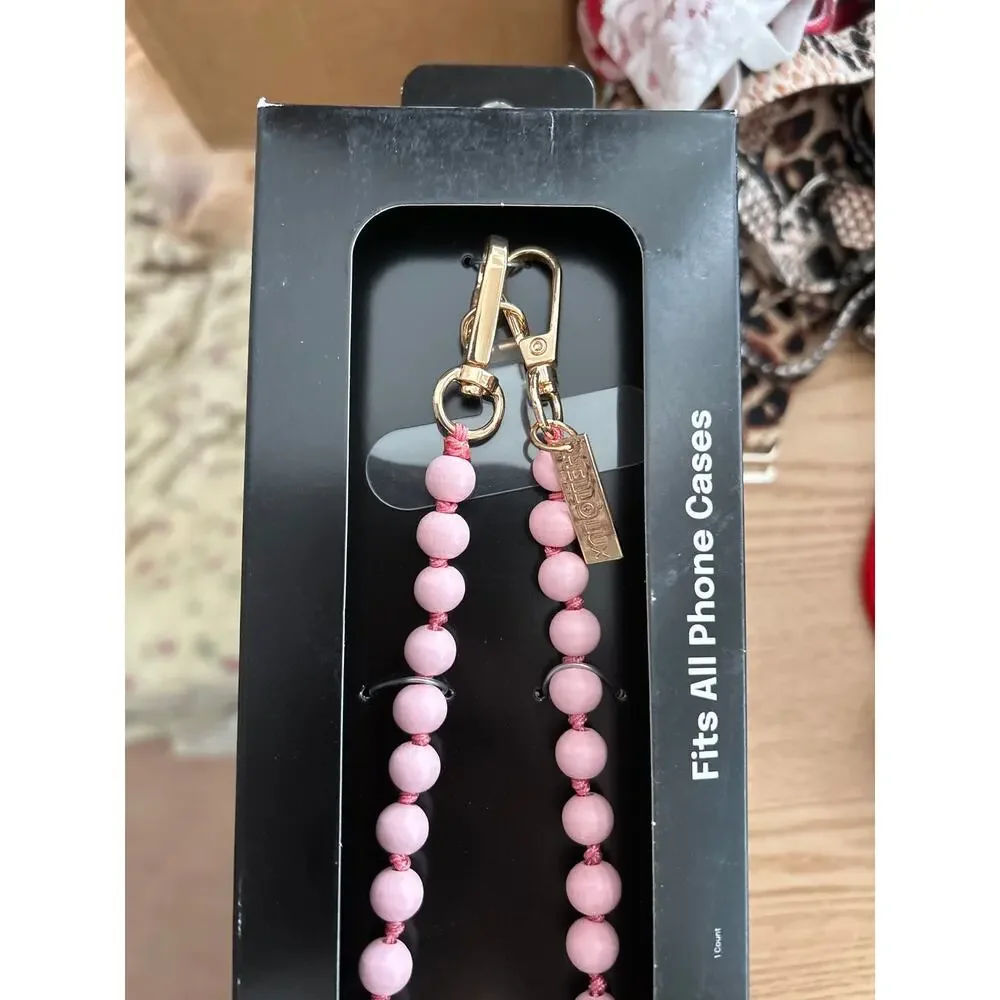 New Hello Lux Wood Bead Cell Phone Crossbody Strap Universal Light Pink
